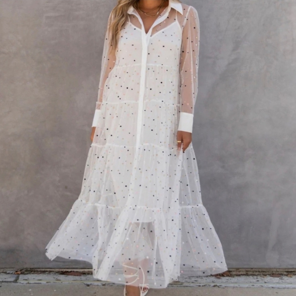 English Factory Sheer White Maxi Dress Large - Picture 4 of 8
